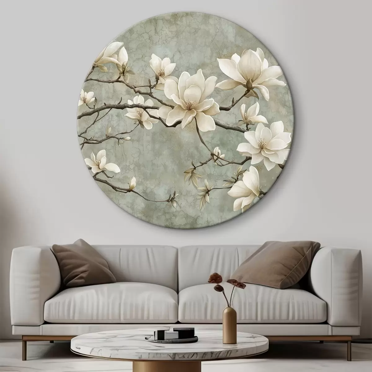 Apvalūs paveikslai Magnolijos šaka pasteliniame grunge fone r43322