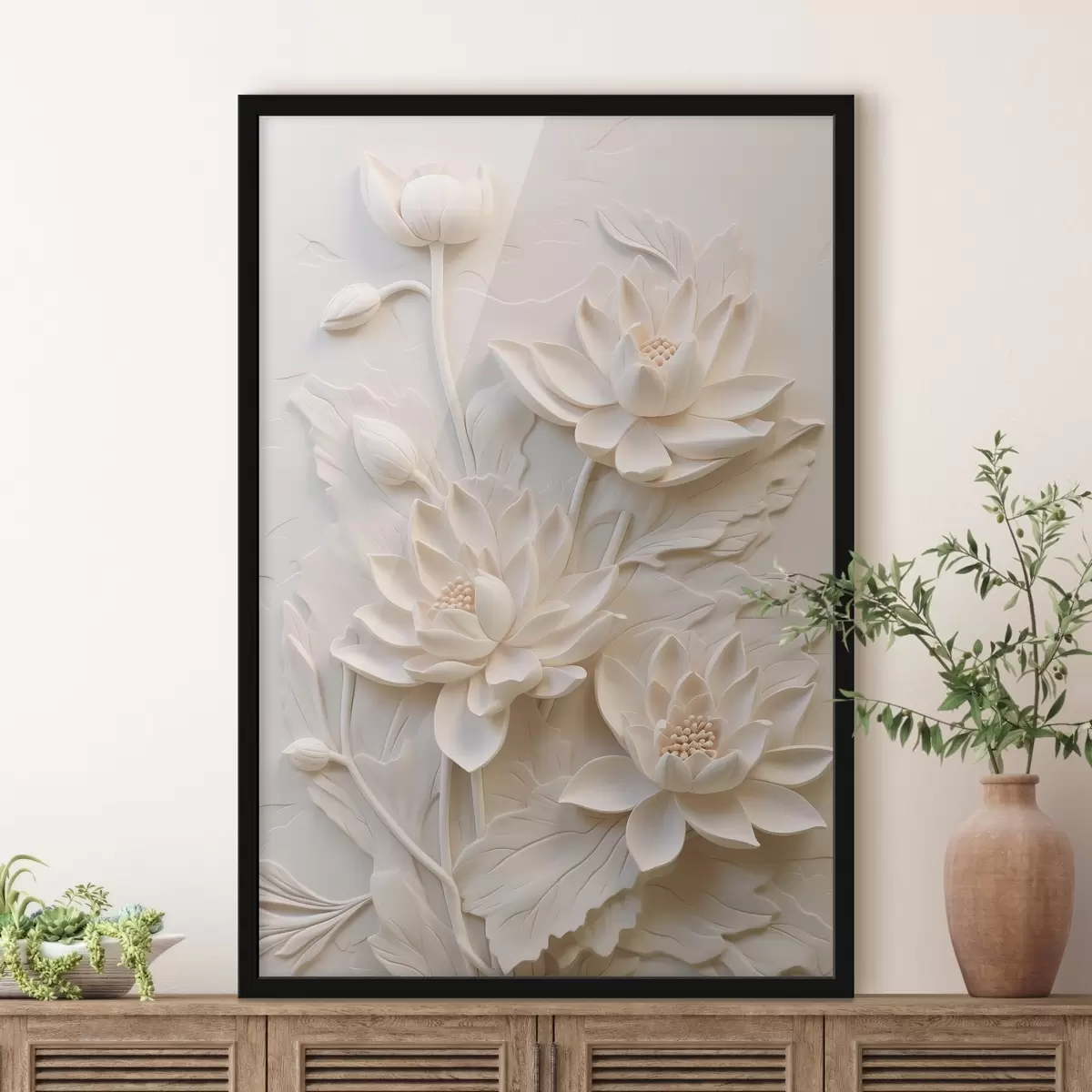 Plakatas Baltas liejinys, imitacija, gėlės f43334