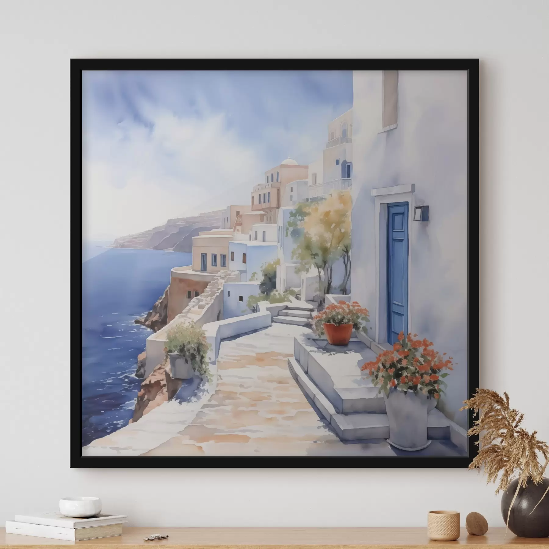 Fototapetai Namai prie jūros akvarelės imitacija f43346