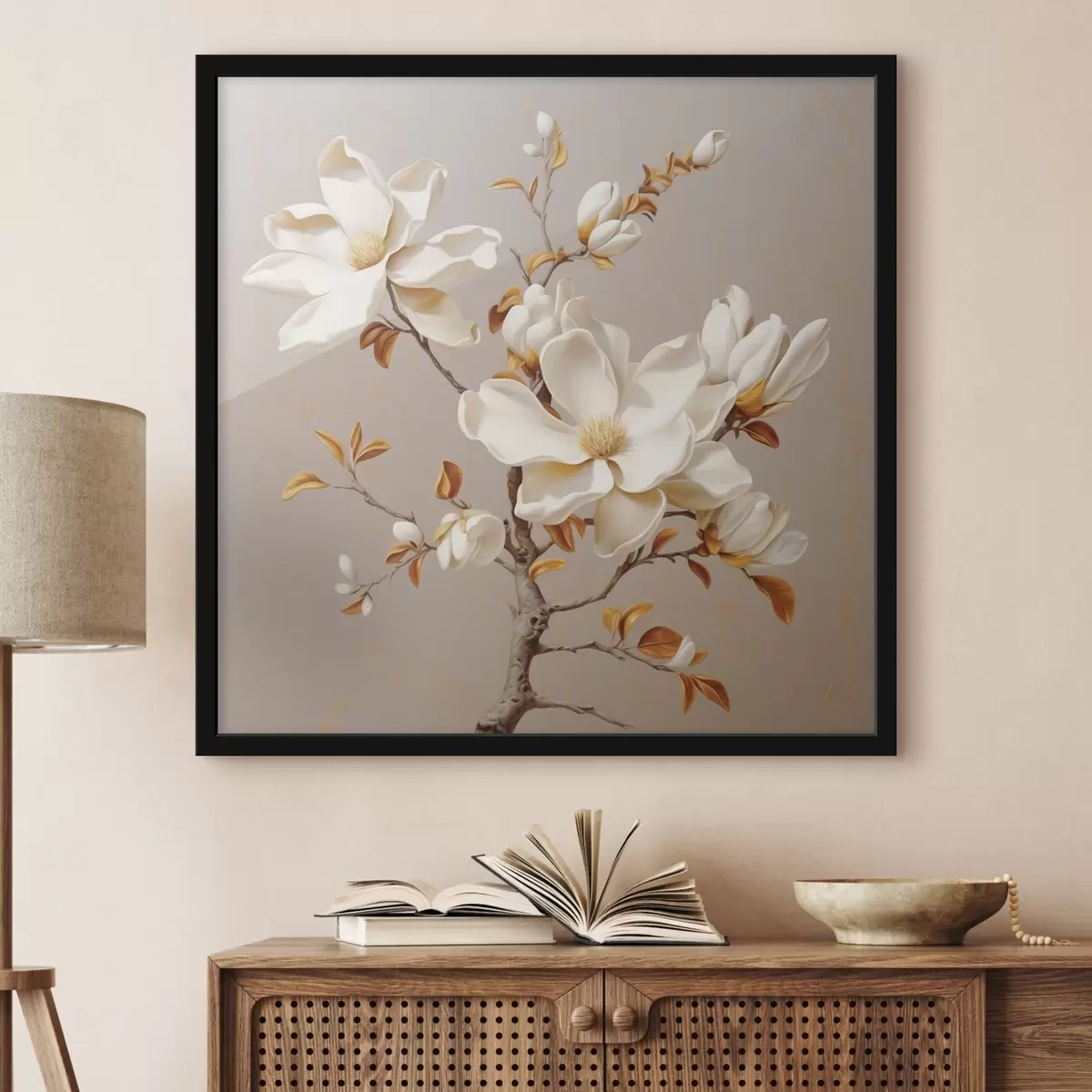 Plakatas Grakšti smėlio spalvos magnolijos šaka f43373
