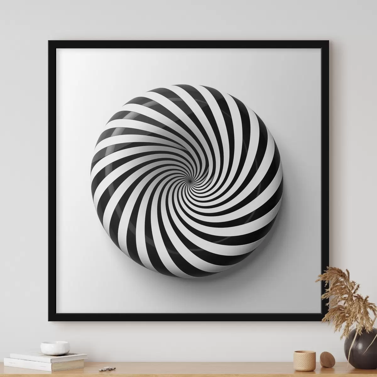 Plakatas Geometrinė sūkurinė grafika, juoda grafika baltame fone f43376