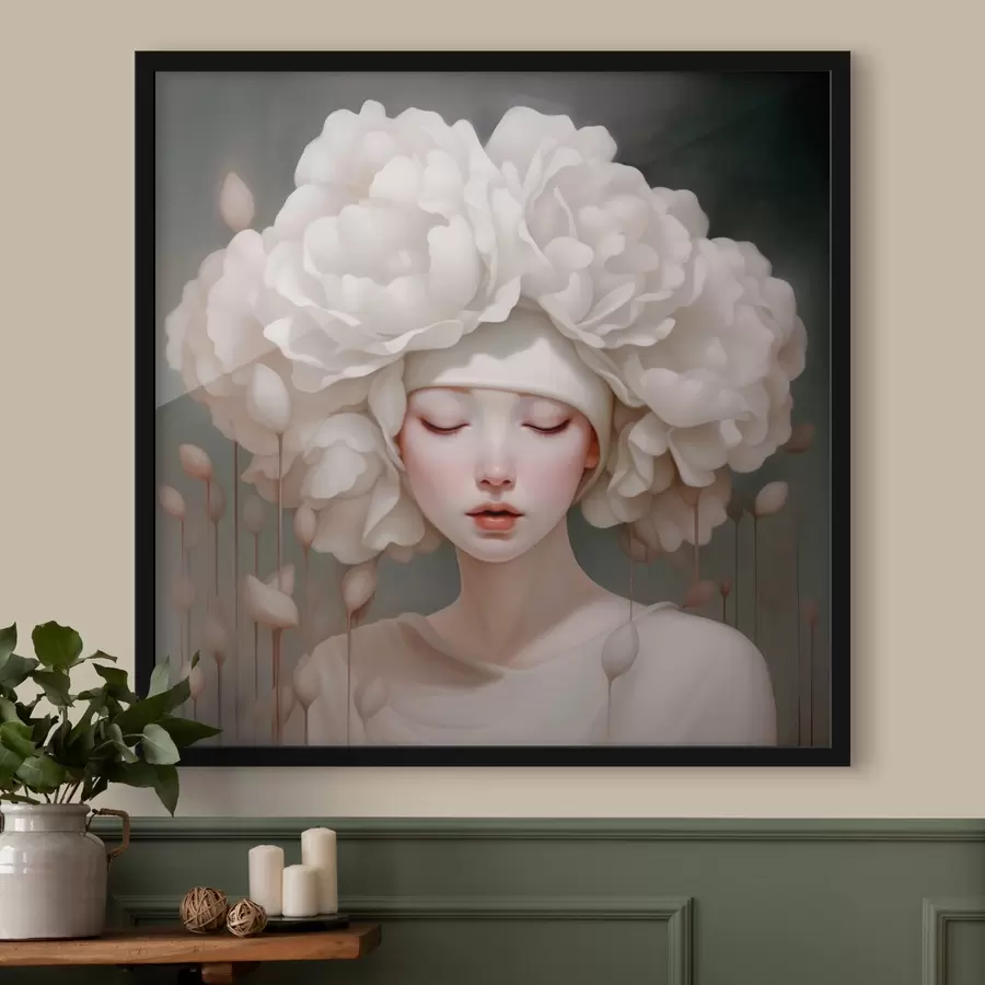 Fototapetai Švelnių tonų mergaitė su gėlėmis ant galvos f43385