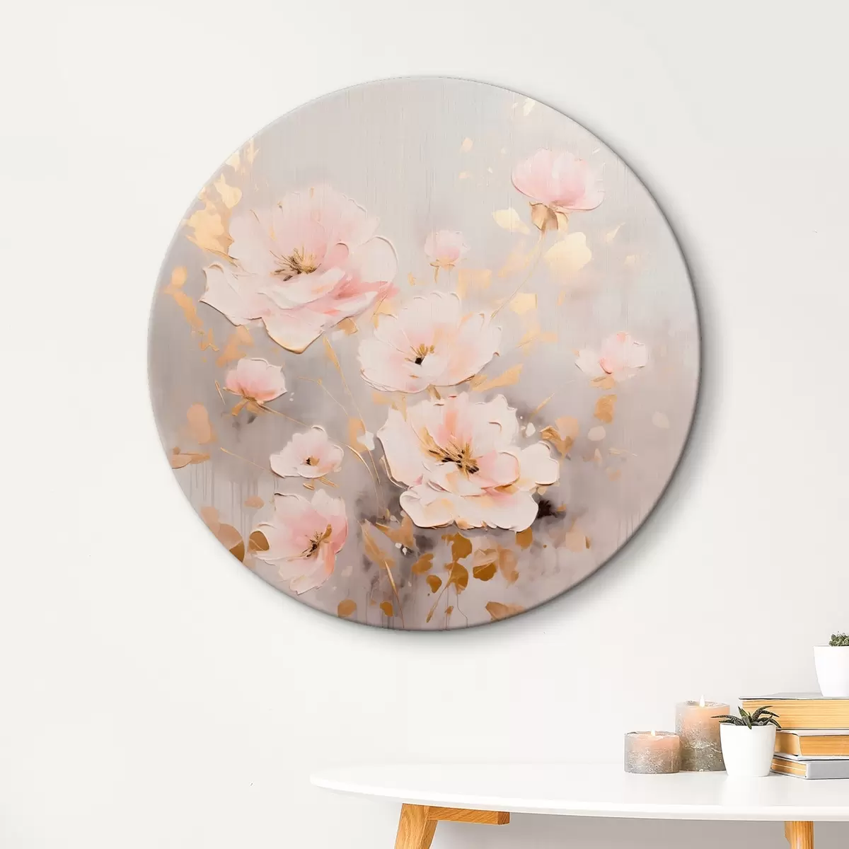 Apvalūs paveikslai Rožinės elegantiškos gėlės tapybos stiliumi r43372