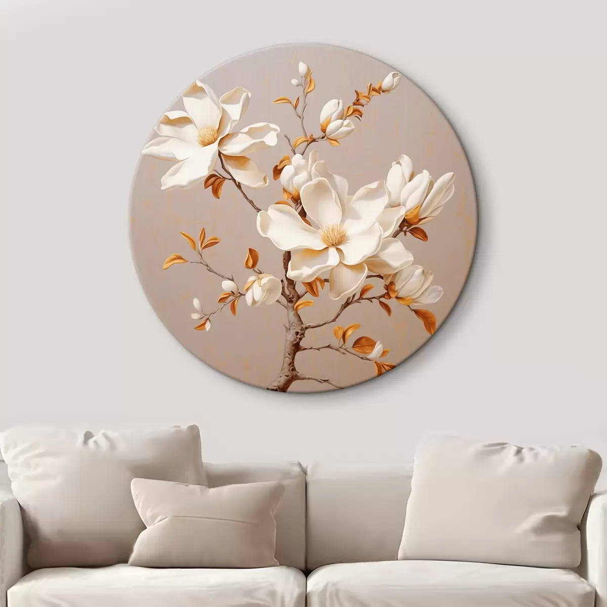 Apvalūs paveikslai Grakšti smėlio spalvos magnolijos šaka r43373