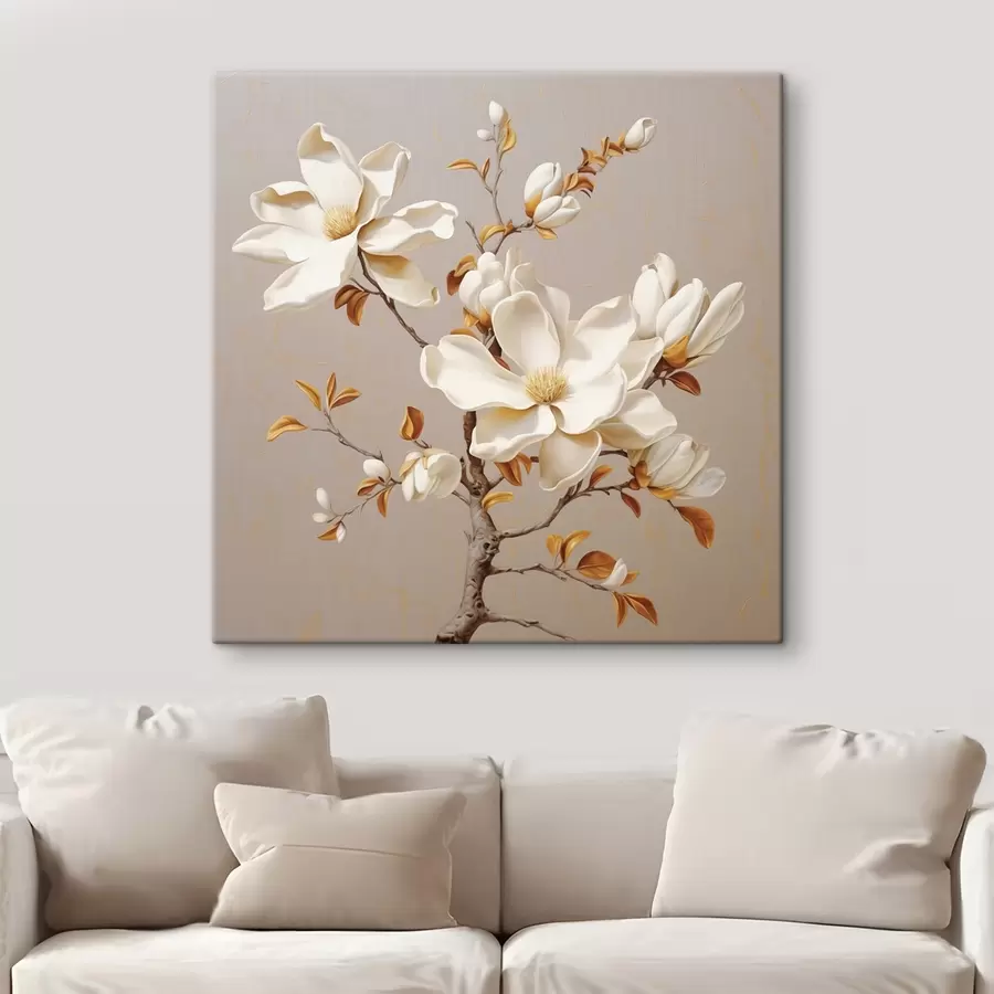 Fototapetai Grakšti smėlio spalvos magnolijos šaka s43373