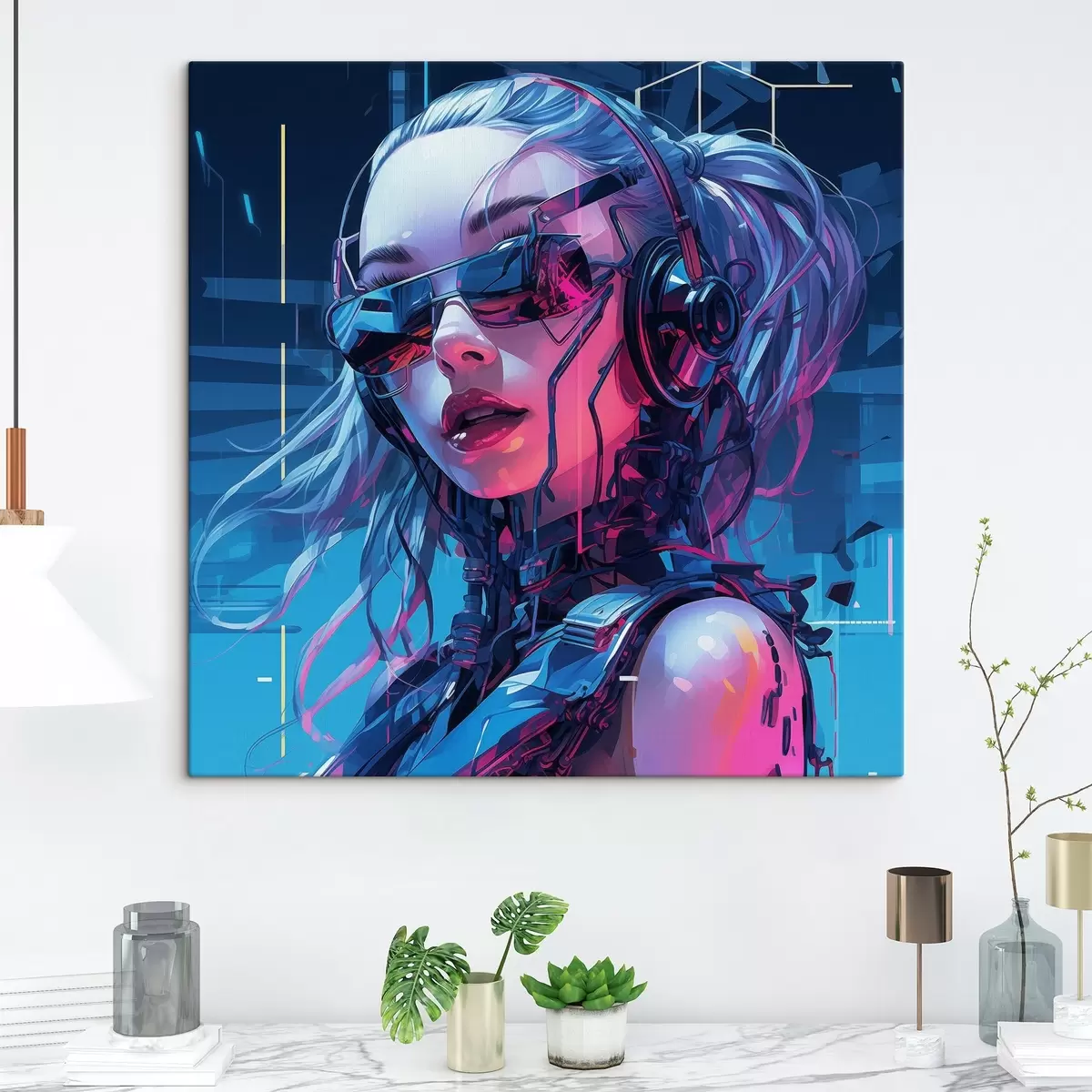 Paveikslėlis Futuristinė mergina su akiniais ir neoninių spalvų efektu s43381