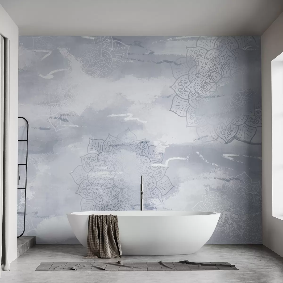 Fototapetai Mandalos pasteliniame fone, ryškūs teptuko potėpiai, mėlynos spalvos w03409v1