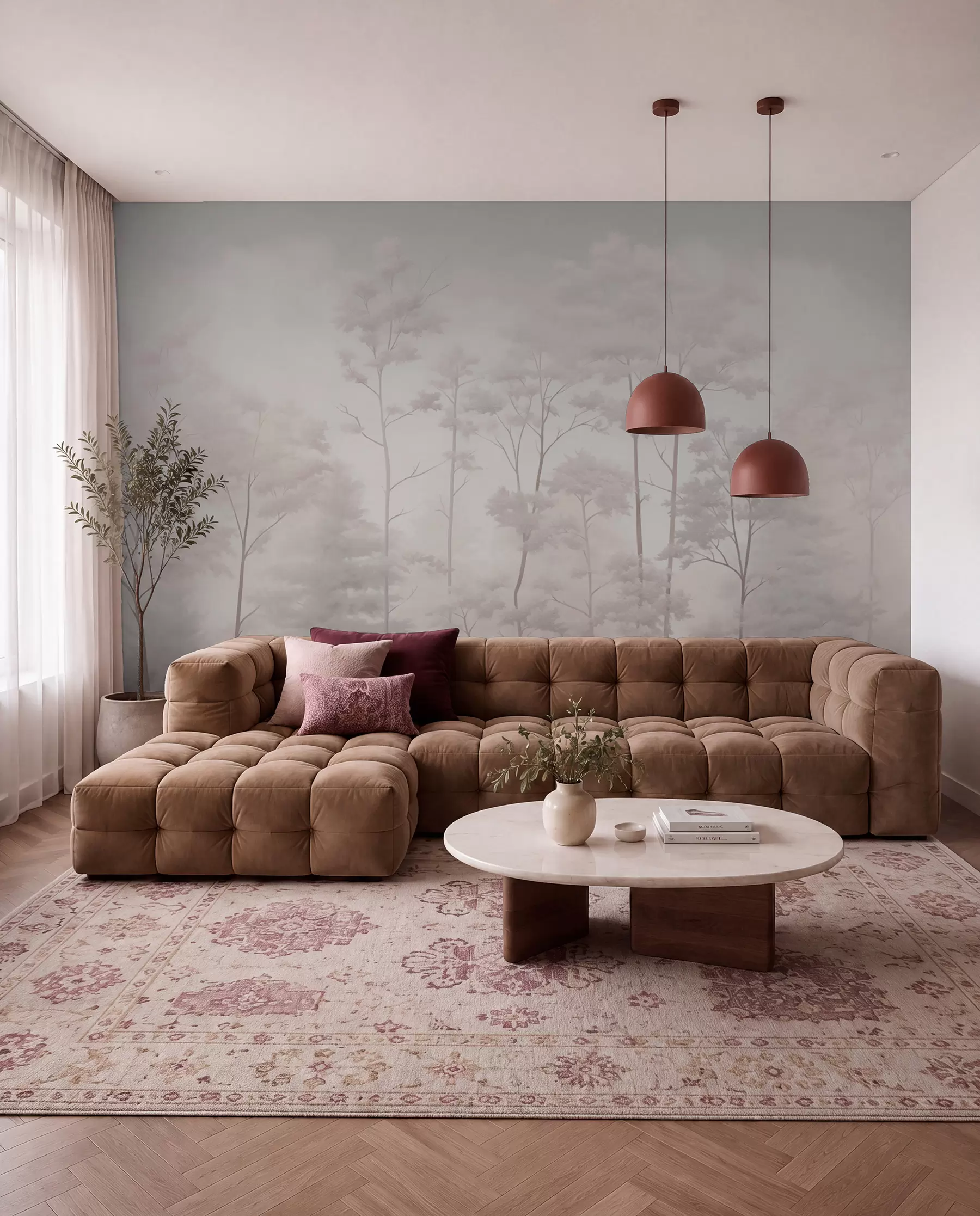 Fototapetai Madingas švelnių šviesių pastelinių spalvų miškas w03525