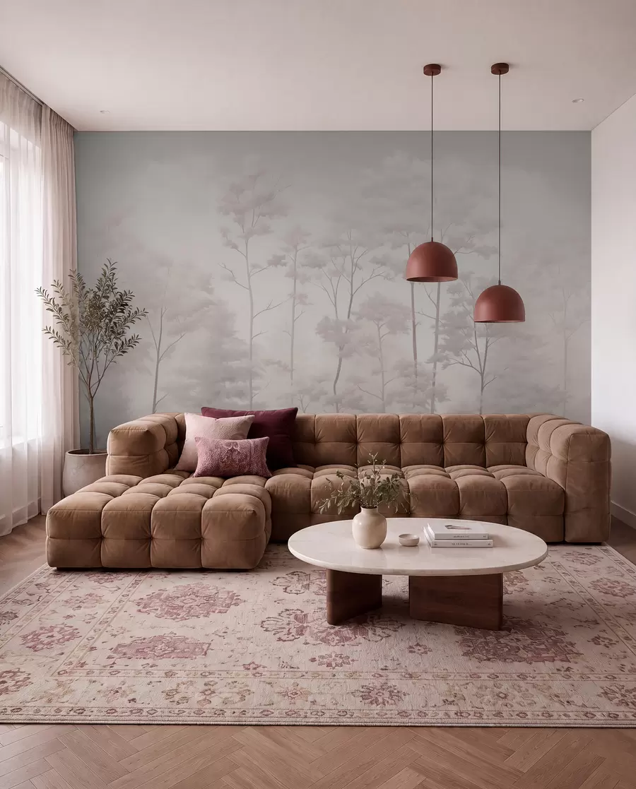 Fototapetai Madingas švelnių šviesių pastelinių spalvų miškas w03525