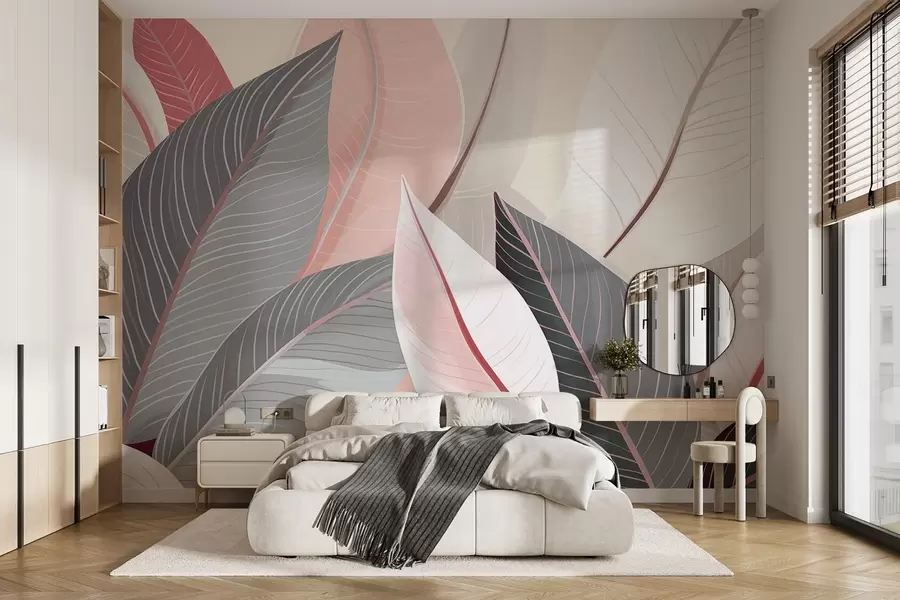 Fototapetai Pilkų ir rausvų atspalvių lapai stambiu planu w08944v1