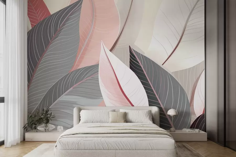 Fototapetai Pilkų ir rausvų atspalvių lapai stambiu planu w08944v1