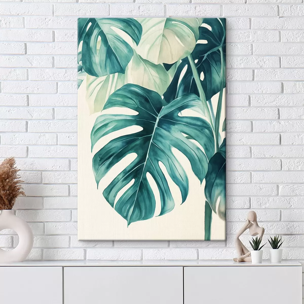 Paveikslėlis Monstera palmių lapai, akvarelės stilius, gėlių, atogrąžų s43507