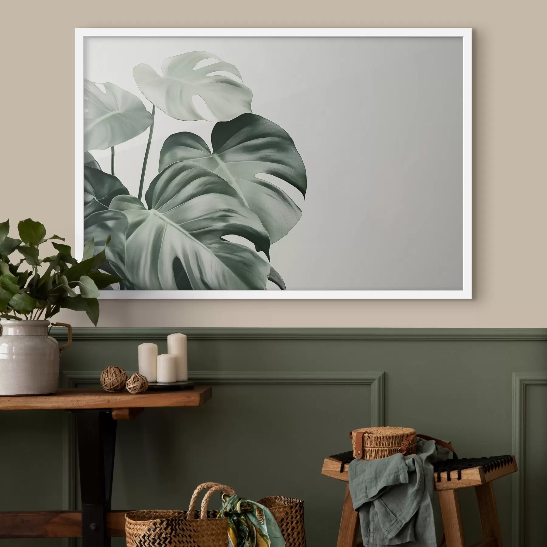 Paveikslėlis Atogrąžų palmių lapai, gėlių, realizmas, monstera f43508