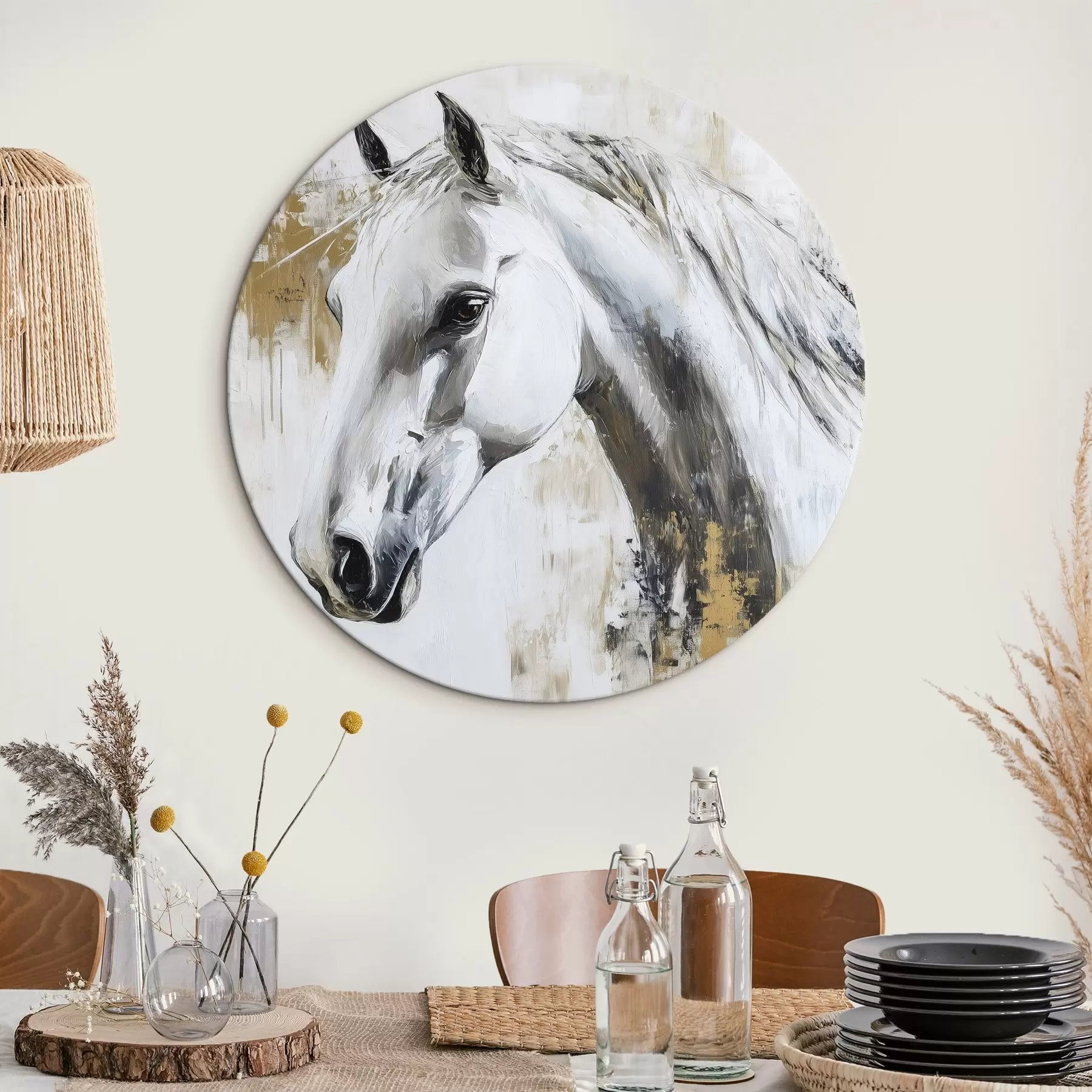 Fototapetai Baltas arklys, aliejinis piešinys, gyvūnai, ryškūs teptuko potėpiai r43497