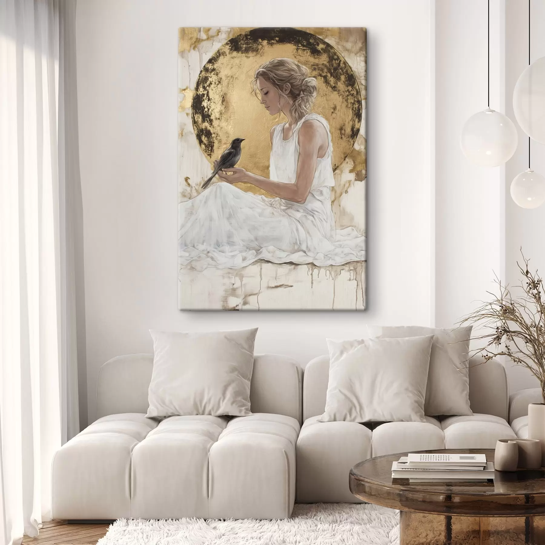 Paveikslėlis Graži moteris su paukščiu, Graikija, akrilo stiliaus piešinys s43503