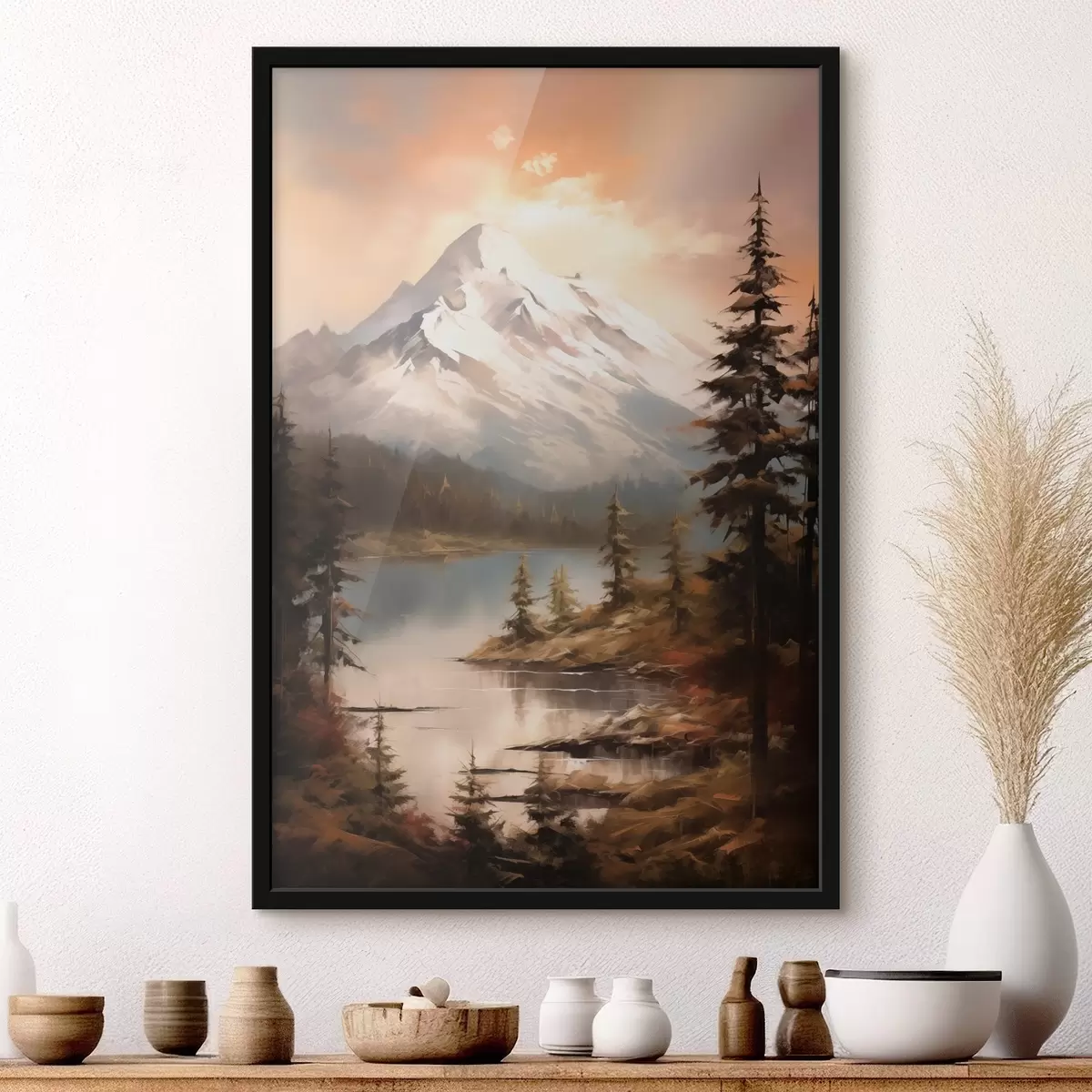 Plakatas Gamtos vaizdas į kalnus, upę f43543