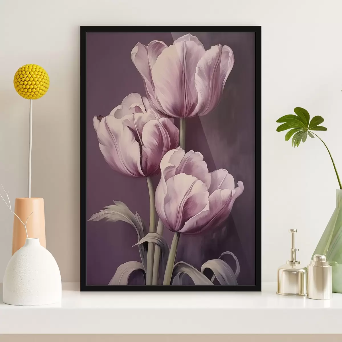 Plakatas Elegantiškos tulpės violetiniame fone f43513