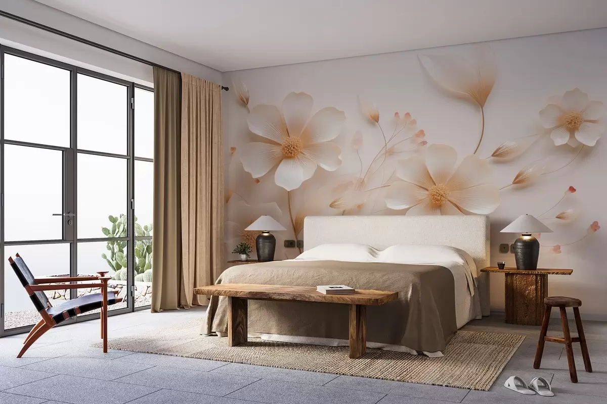 Fototapetai Šviesiai smėlio spalvos subtilios lauko gėlės w08953