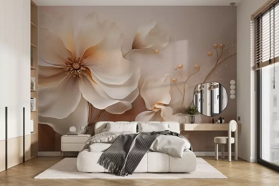 Fototapetai Smėlio ir šviesiai rudos spalvos laukinės žolės su smėlio spalvos gėlėmis w08960