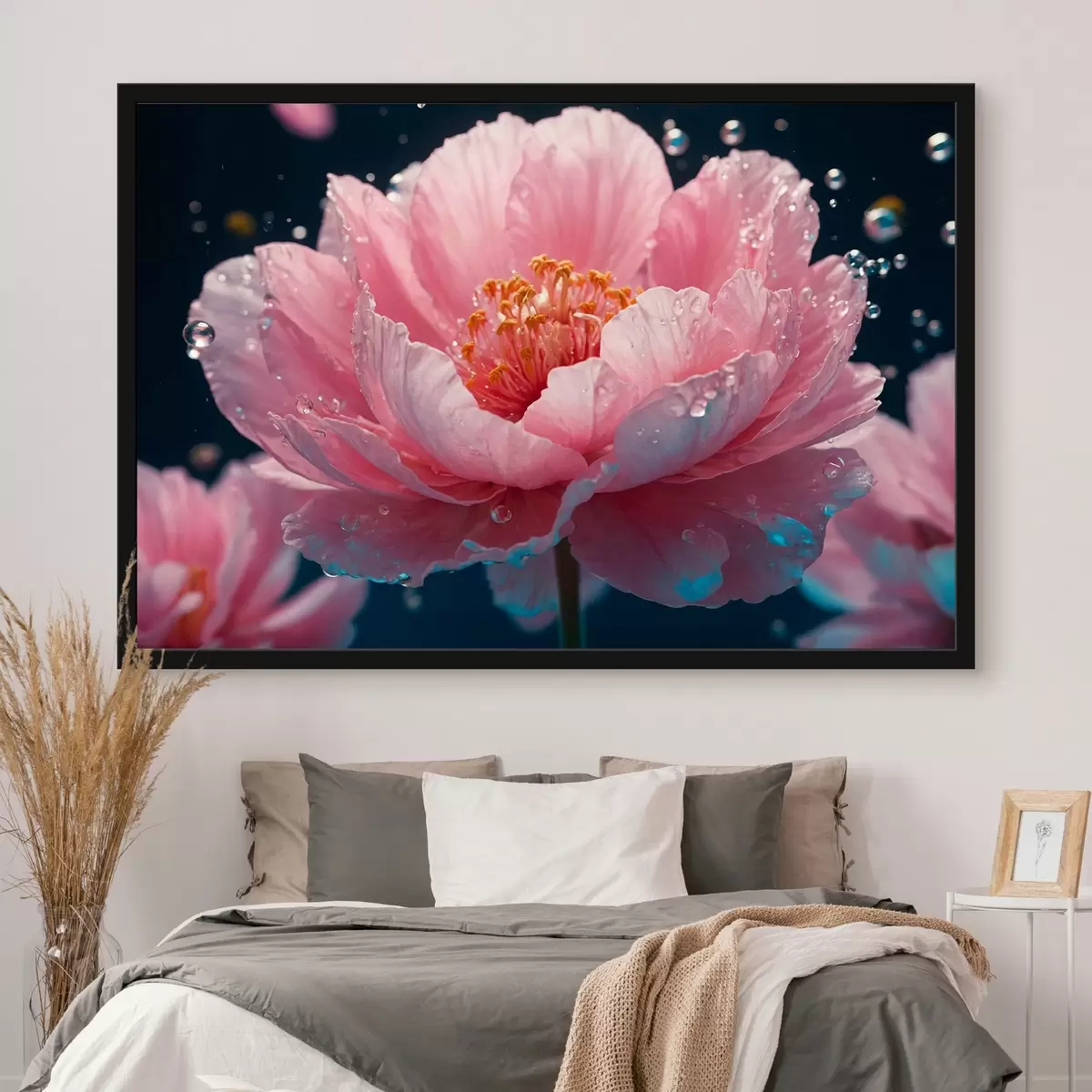 Plakatas Rožinė gėlė neryškiame fone f43875