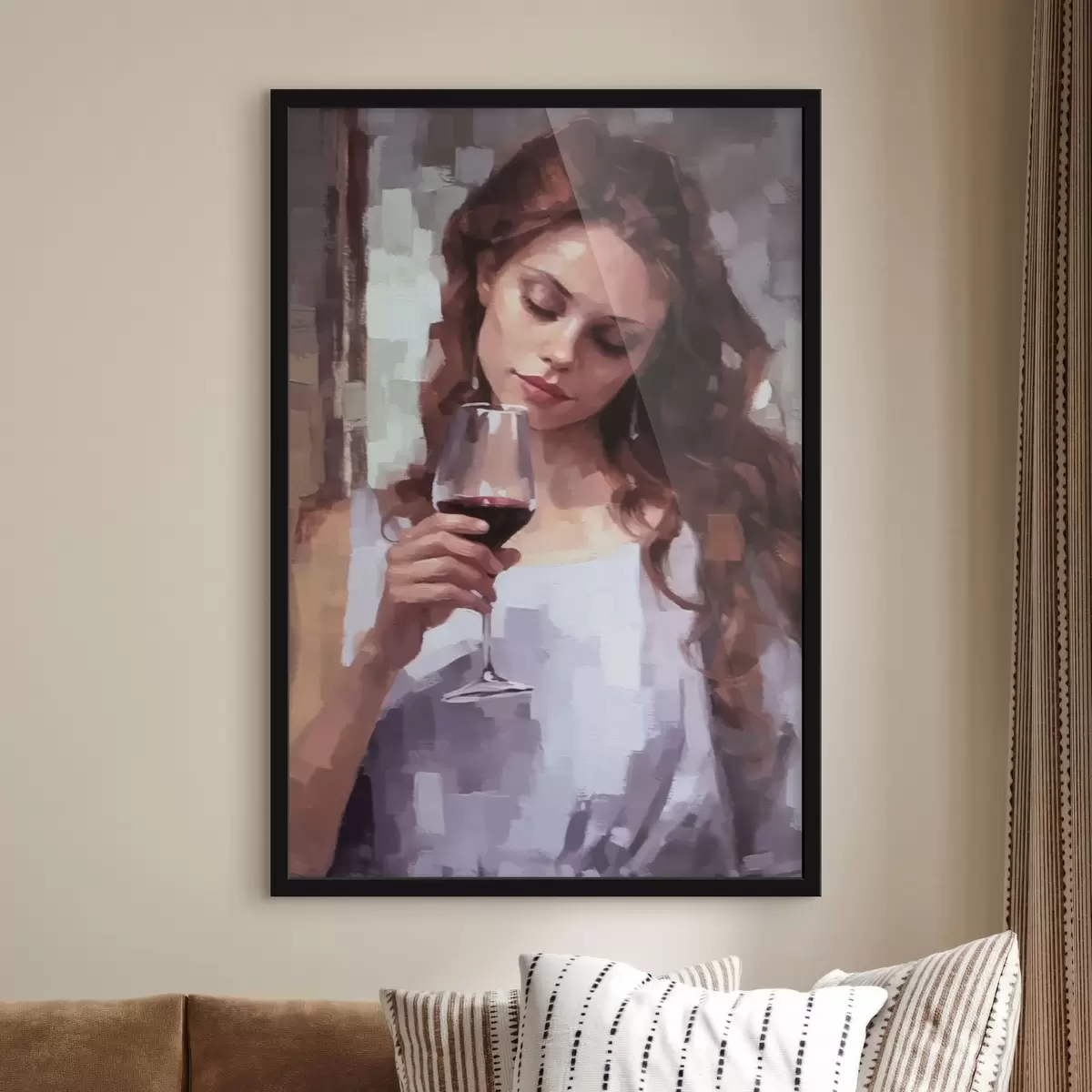 Plakatas Mergina su vynu f43936
