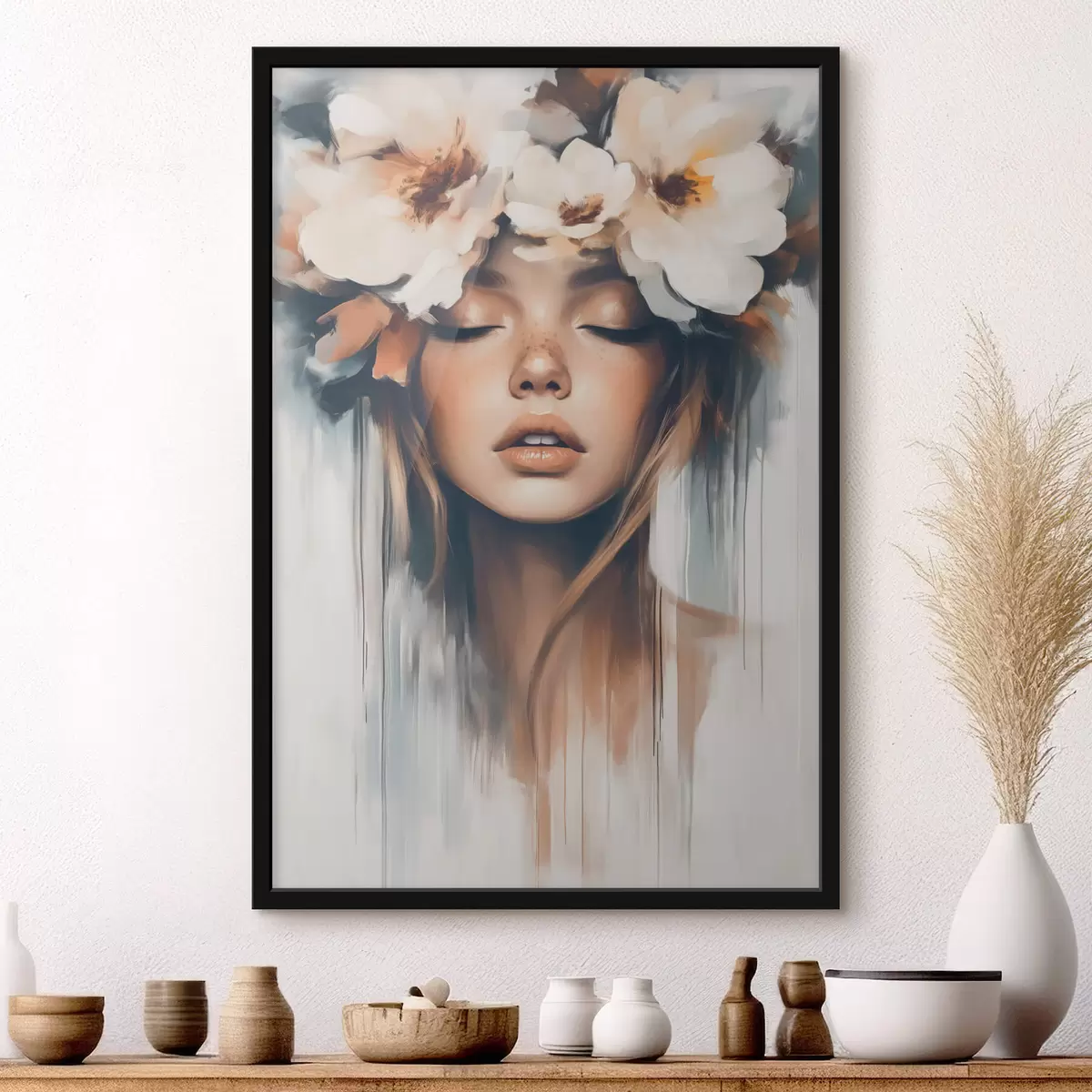 Plakatas Moters su gėlėmis plaukuose portretas f43001