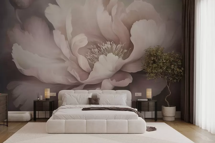 Fototapetai Pastelinis bijūno žiedas rūko fone w03600v1