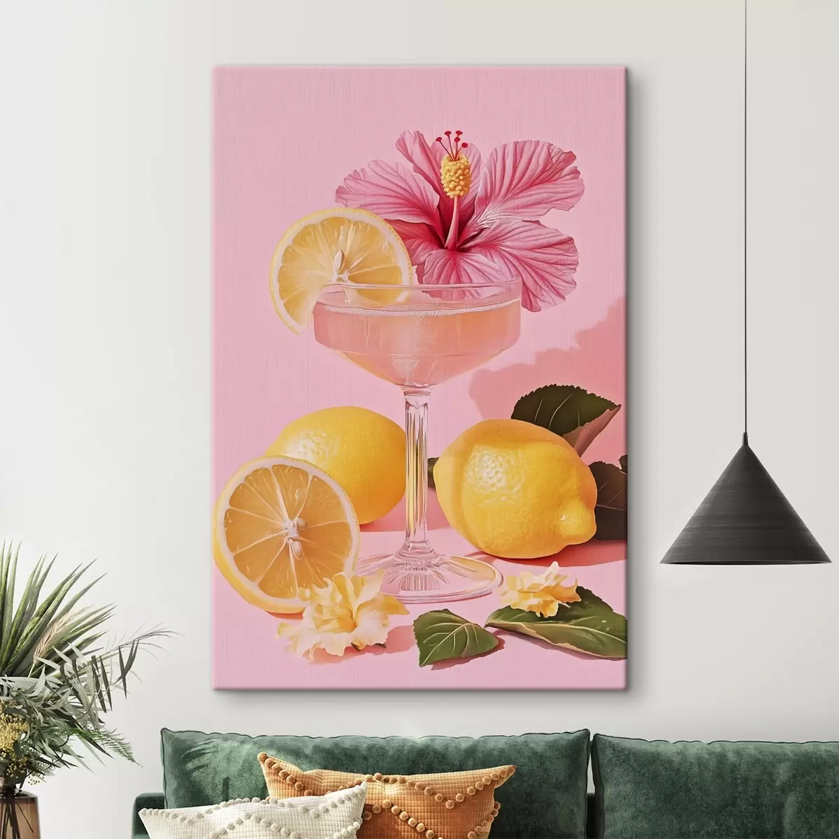 Paveikslėlis Rožinis kokteilis su hibisko gėlėmis, citrinomis, realizmas s43893