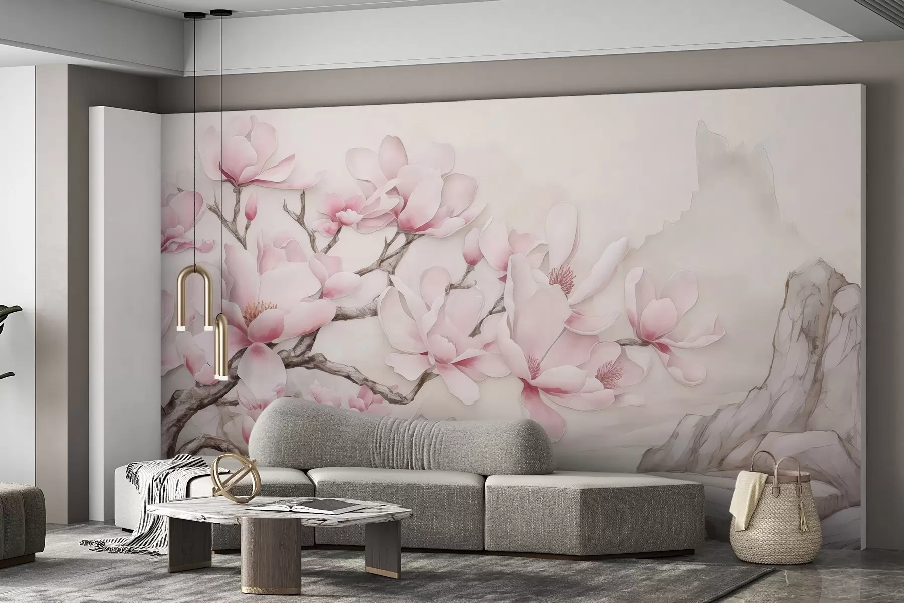 Fototapetai Akvarelė magnolijos šaka virš uolos w03655