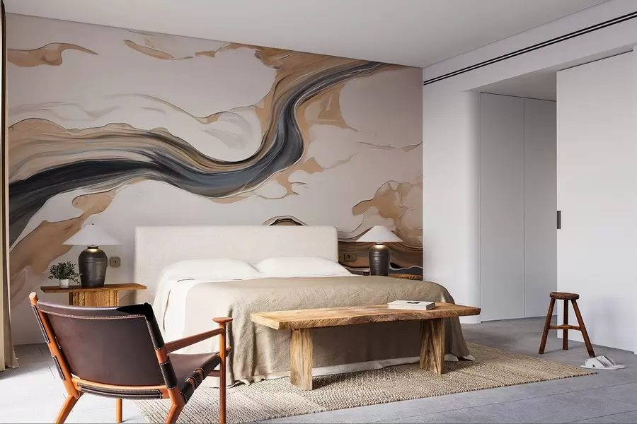 Fototapetai Rudai pilki bangų formos dryžiai w09001