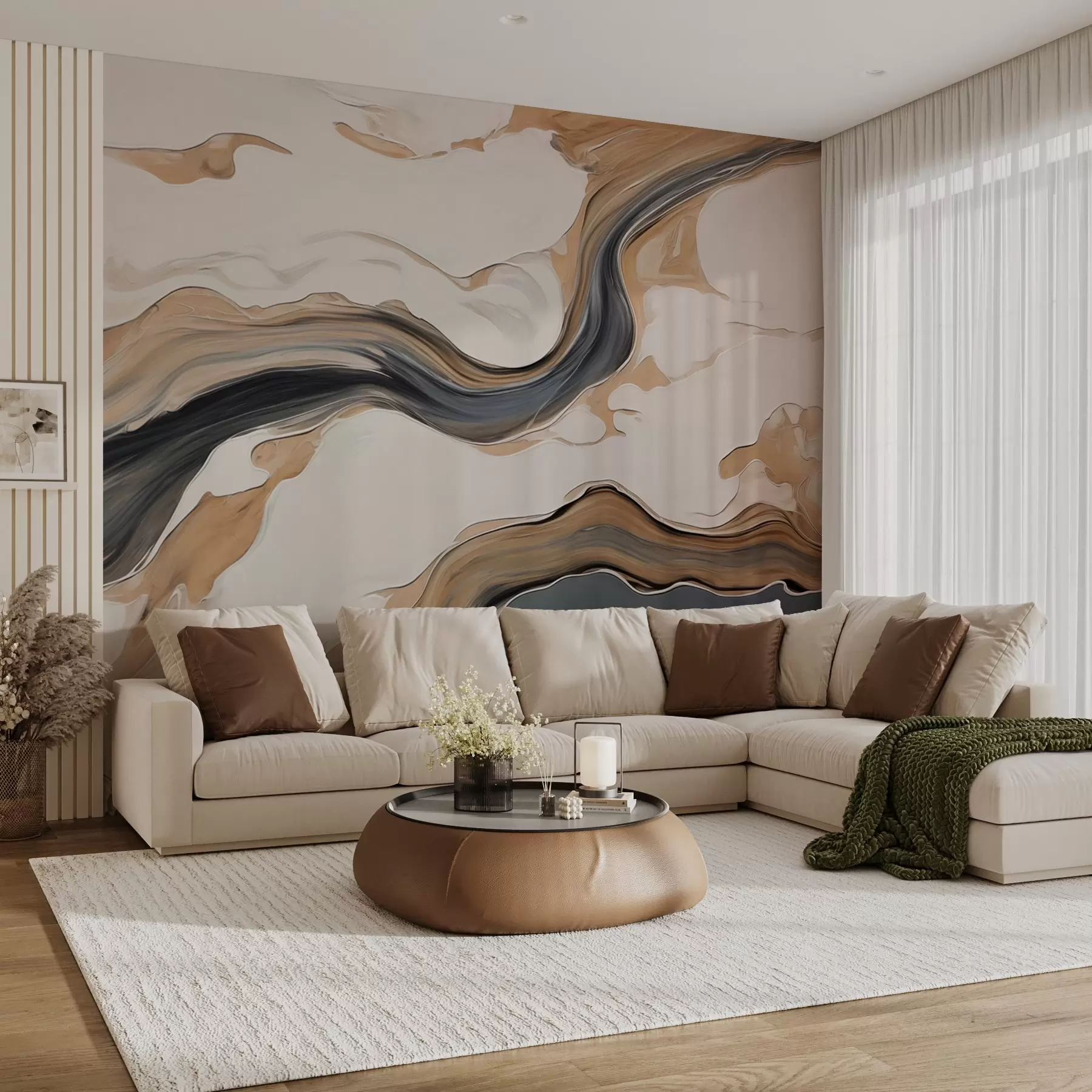 Fototapetai Rudai pilki bangų formos dryžiai w09001