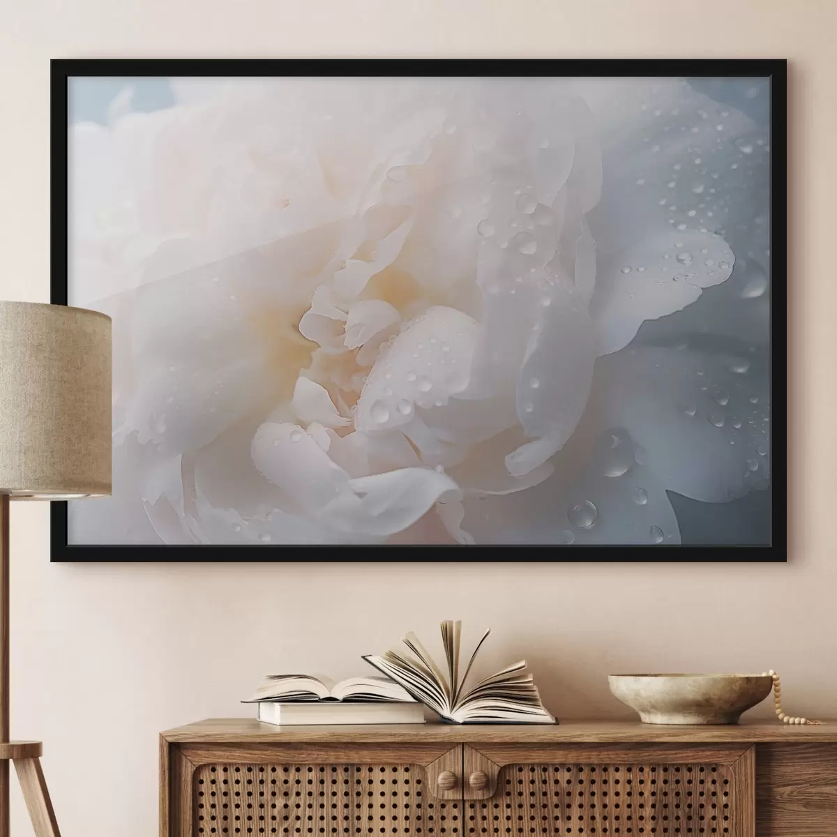 Plakatas Balta gėlė su rasa f43953