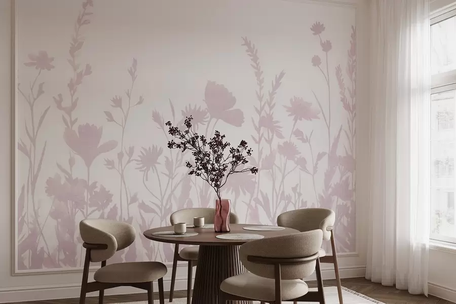 Fototapetai Vasaros pieva, kaimiškas, gėlės, rožinė spalvų paletė  w03670v2