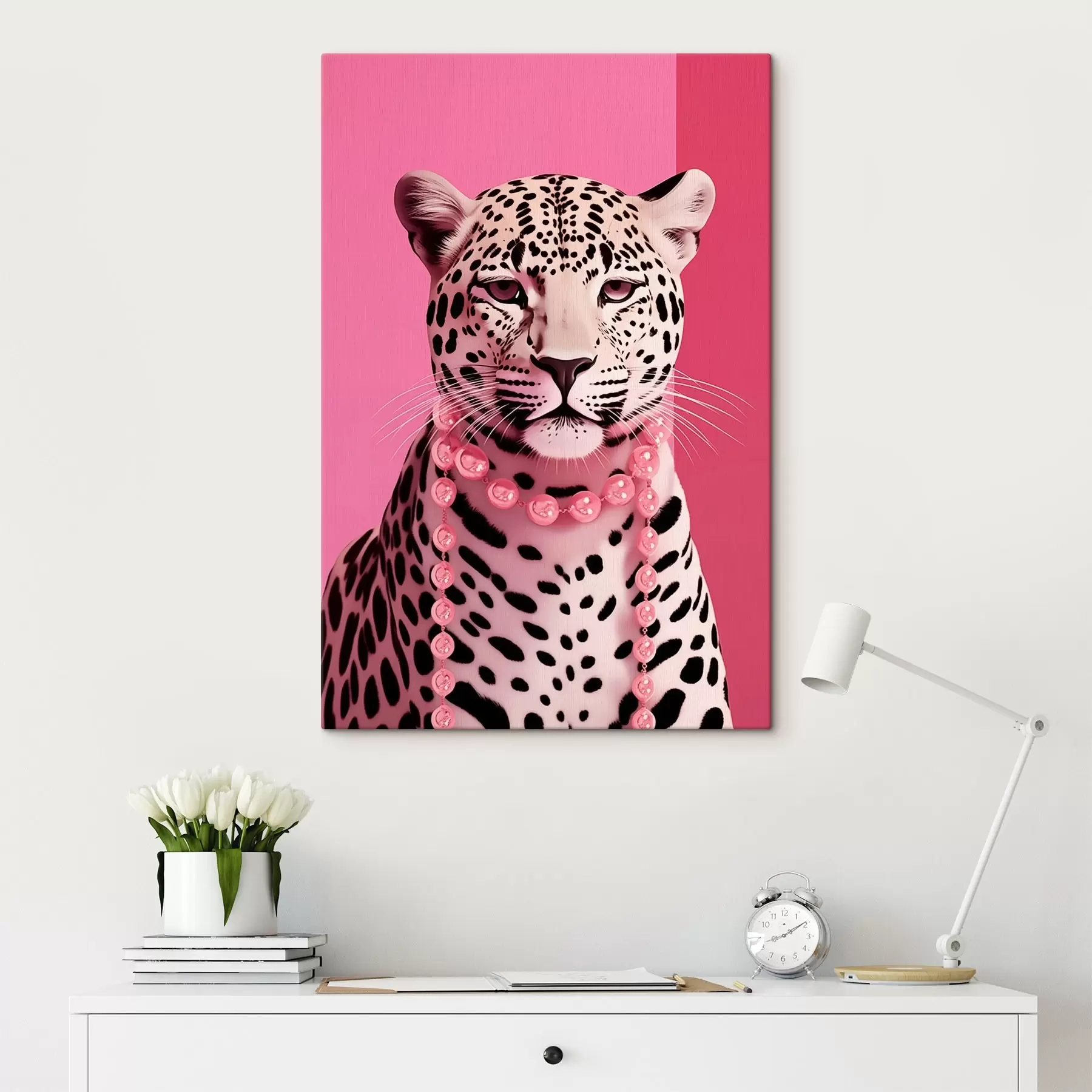 Fototapetai Leopardo portretas su rožiniu vėriniu s43976