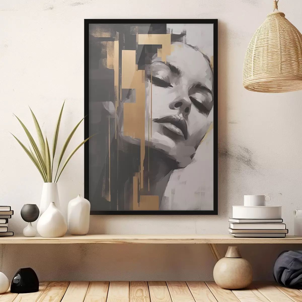 Plakatas Moters portretas su geometriniais akcentais f43989