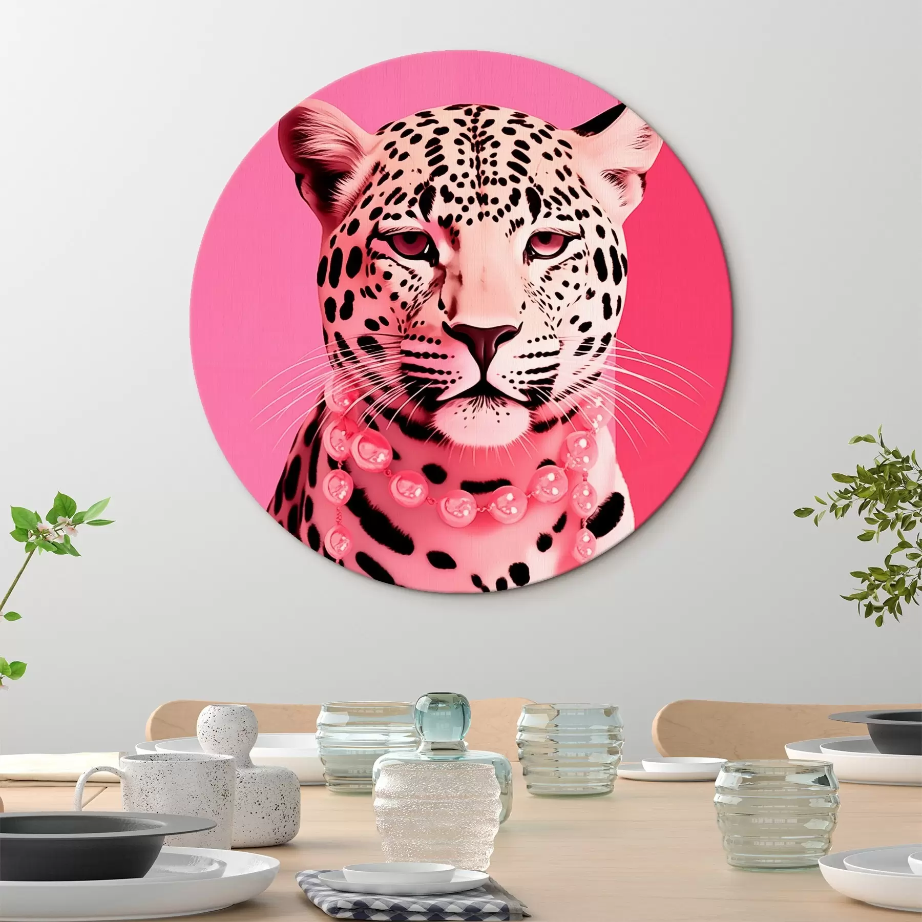 Paveikslėlis Leopardo portretas su rožiniu vėriniu r43976