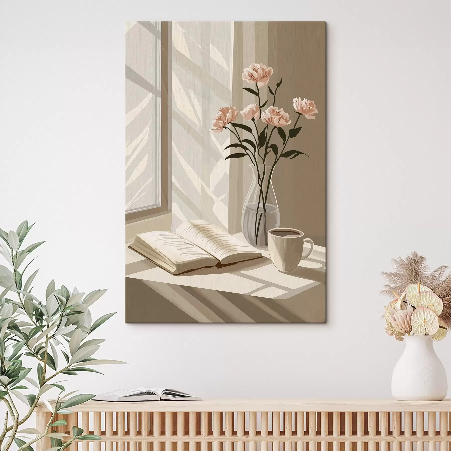 Paveikslėlis Jaukus rytas su kava ir knyga, rožinės gėlės, abstrakcija s44013