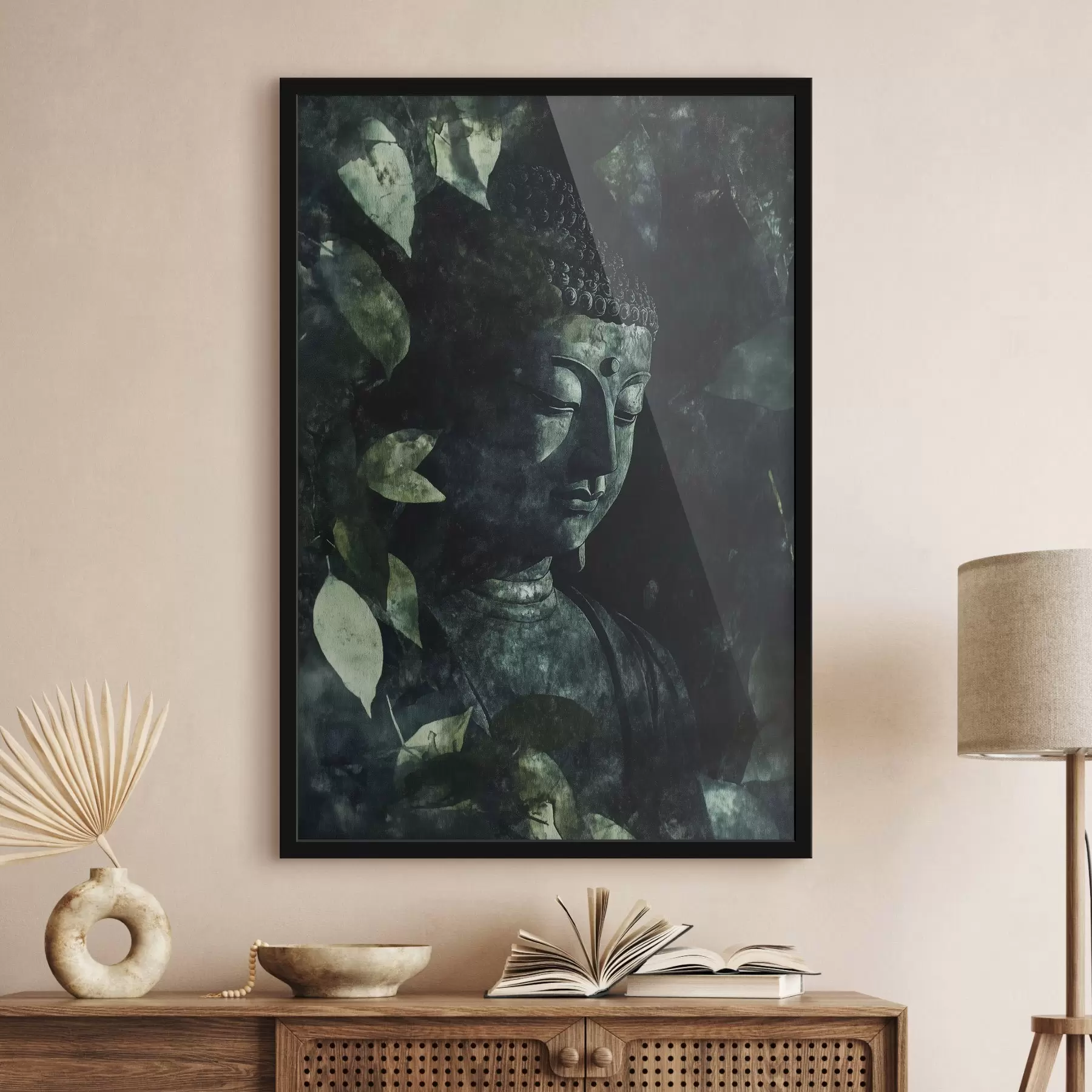 Fototapetai Meditacinis Buda žaliuose lapuose, dvasinis f44029