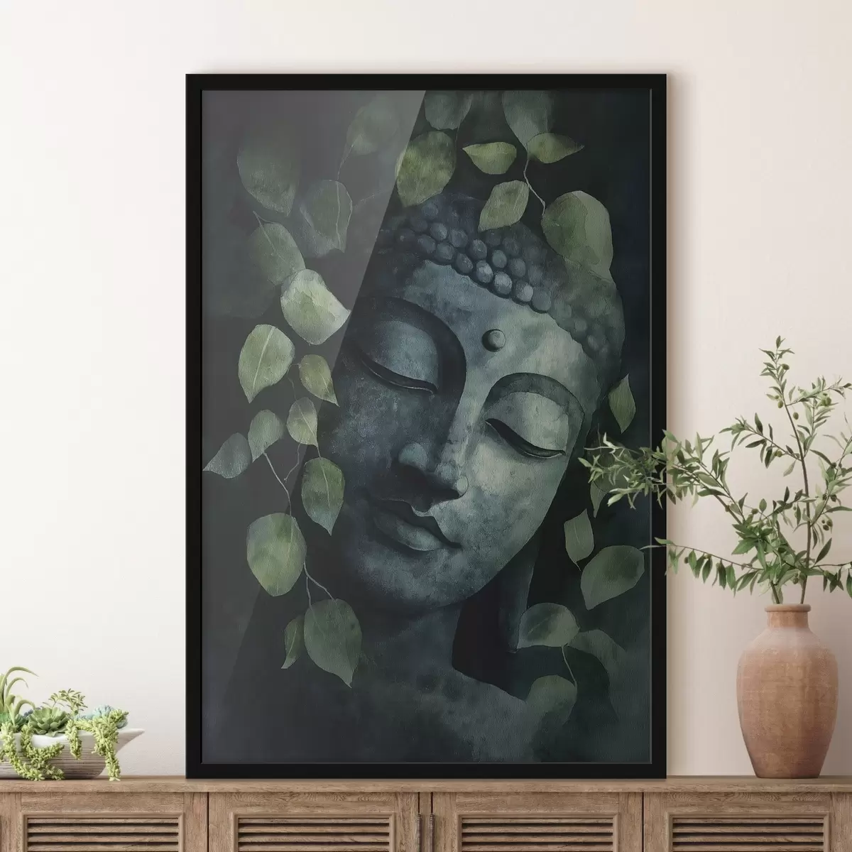 Plakatas Buda užmerktomis akimis, meditacija, žalios spalvos f44030