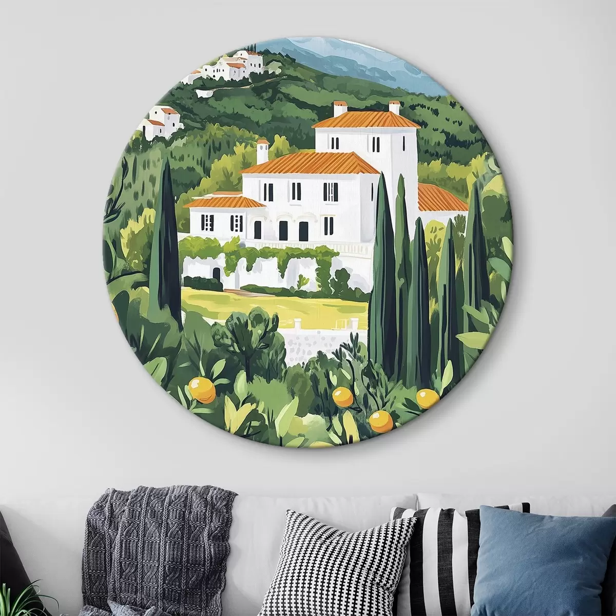 Apvalūs paveikslai Vasaros gamta, Viduržemio jūra, citrinmedžiai, architektūra r44028