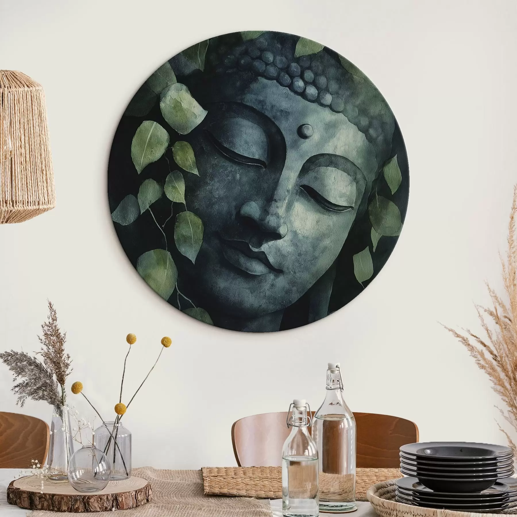 Paveikslėlis Buda užmerktomis akimis, meditacija, žalios spalvos r44030