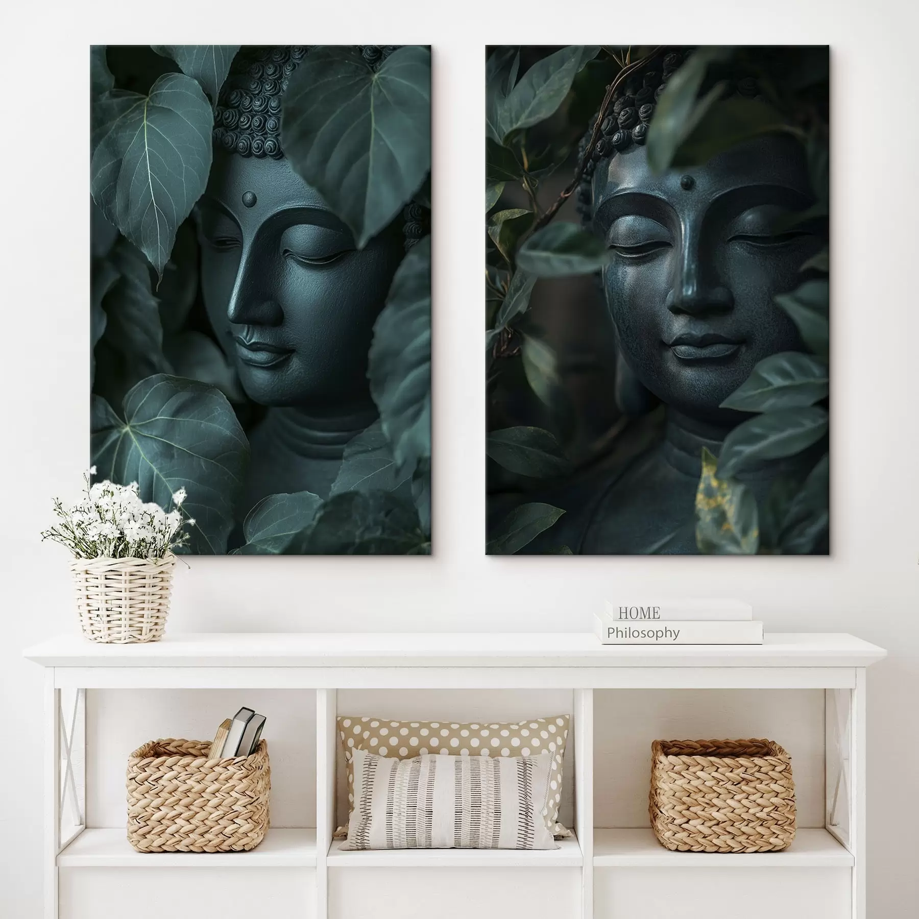 Paveikslėlis Meditacinis Buda žaliuose lapuose, budizmas, atogrąžų, realizmas m00447