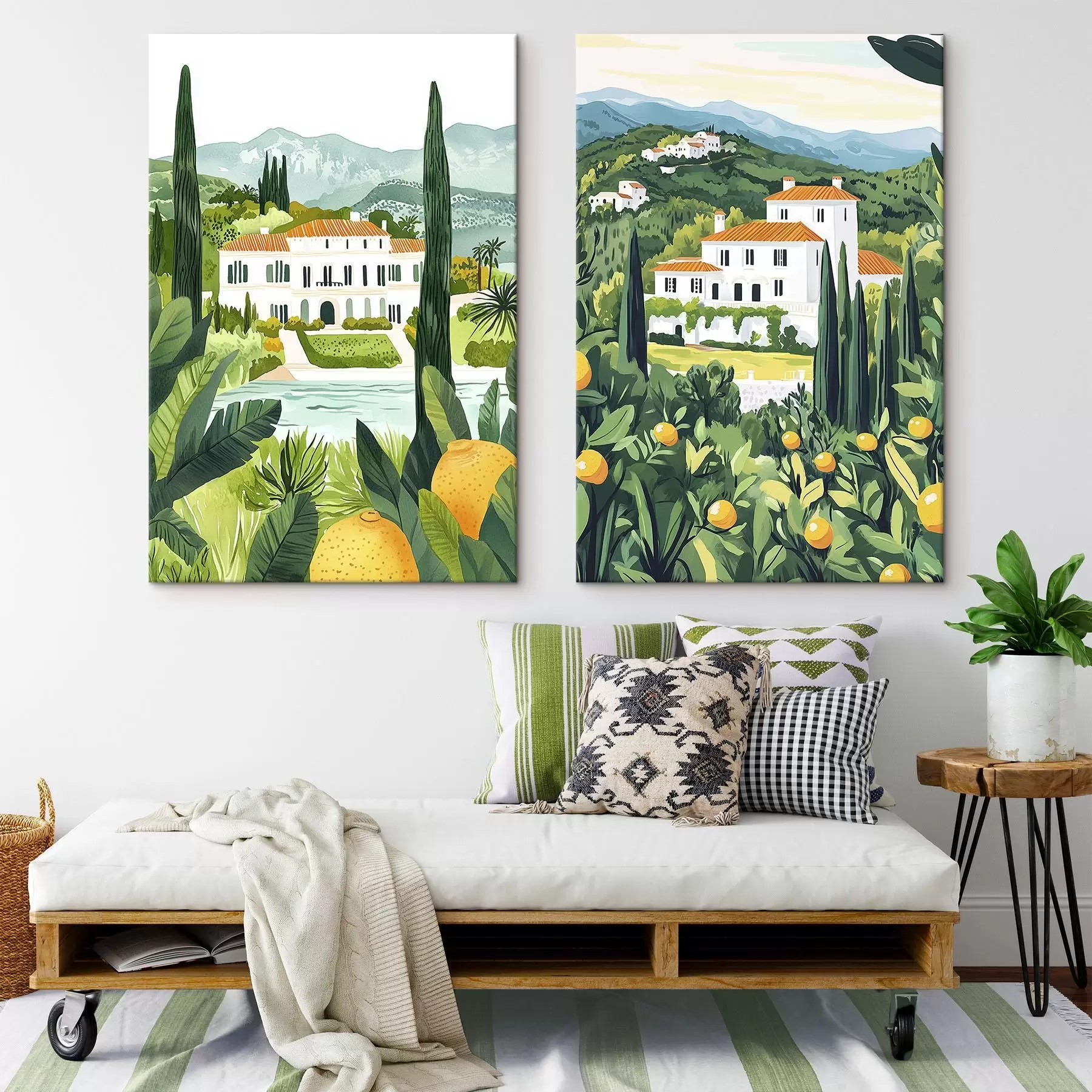 Paveikslėlis Viduržemio jūros kraštovaizdis su medžiais ir namais, jūros pakrantė, Ispanija m00450