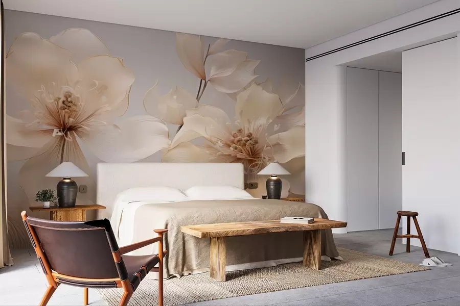 Fototapetai Švelnių tonų smėlio spalvos oro gėlės w09016