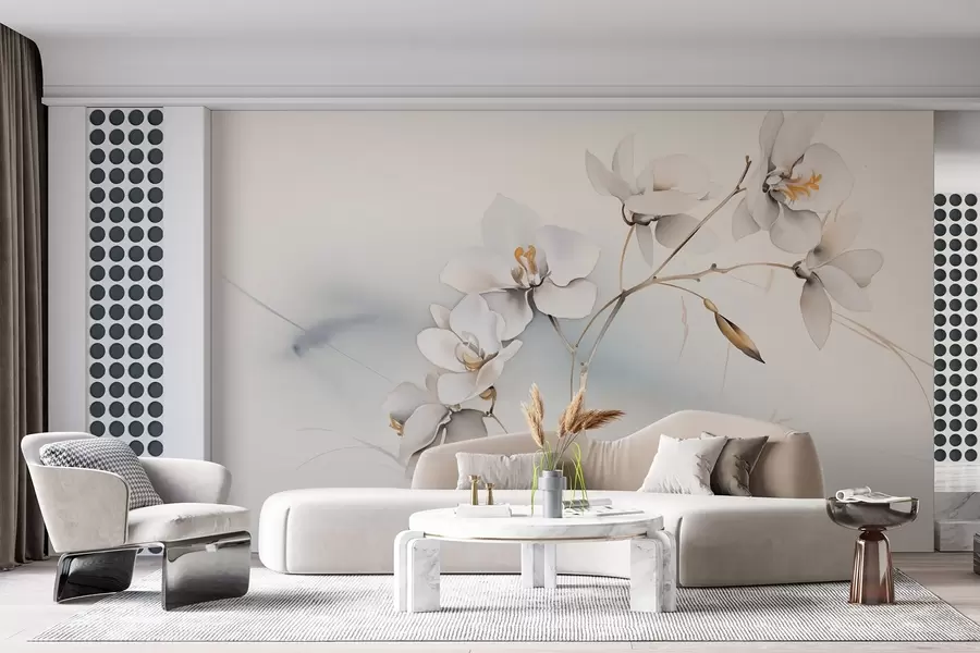 Fototapetai Baltos orchidėjos šakelė akvarelės stiliumi w09022