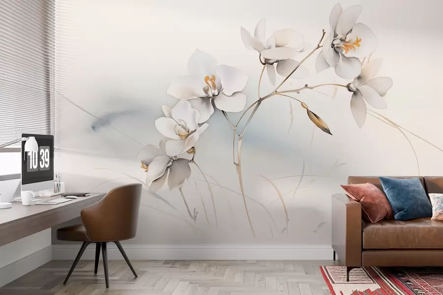 Fototapetai Baltos orchidėjos šakelė akvarelės stiliumi w09022