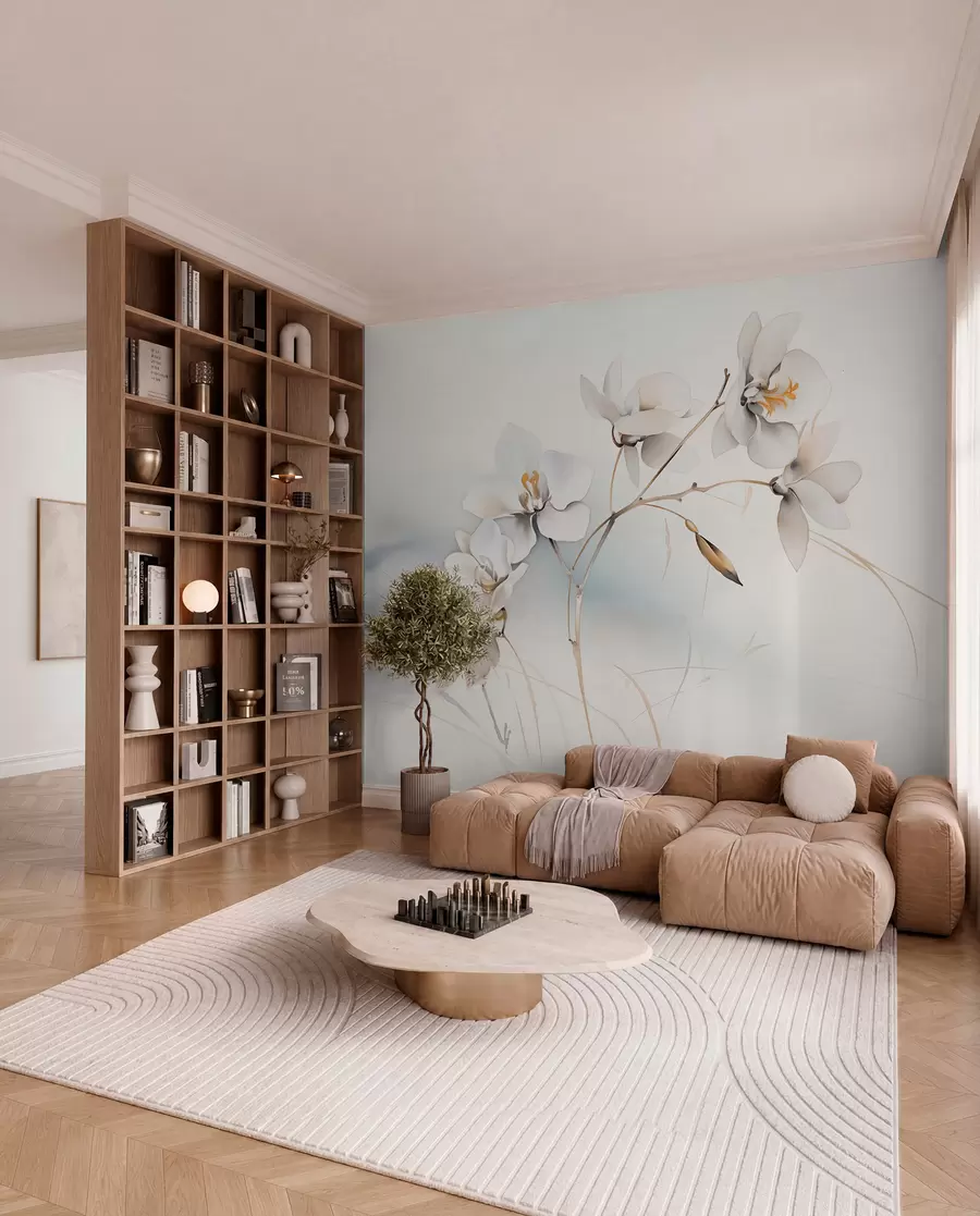Fototapetai Baltos orchidėjos šakelė akvarelės stiliumi w09022