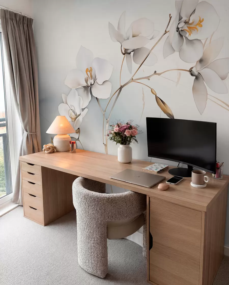 Fototapetai Baltos orchidėjos šakelė akvarelės stiliumi w09022