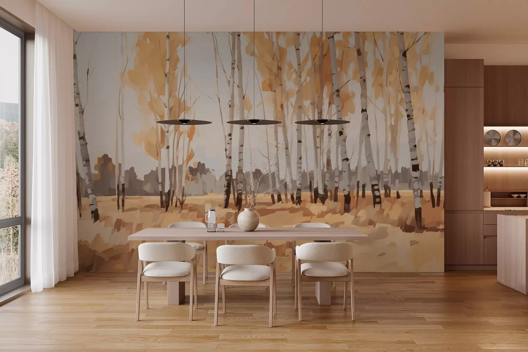 Fototapetai Beržų medžių tapybos imitacija w03778