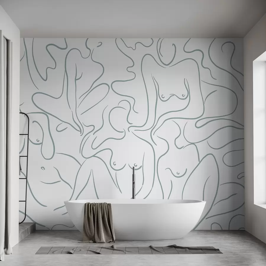 Fototapetai Linijinis piešinys anatominiai siluetai, abstrakcija, mėlyna spalva w03755v1